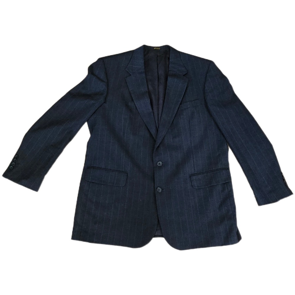 Oscar de la Renta Menswear Pinstripe Wool Suit Jacket Blazer 46L 1 Broken Button